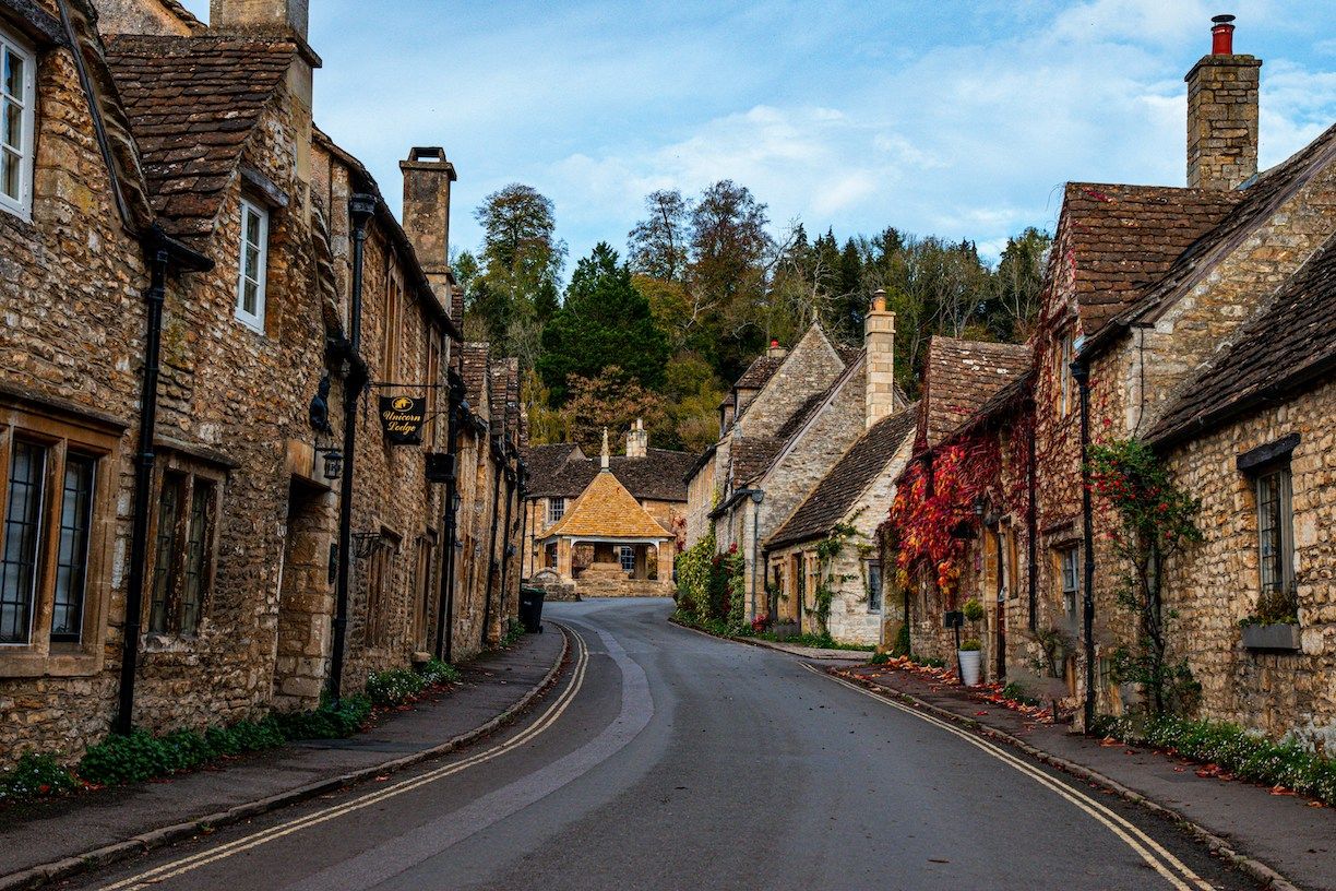 street view through stone house in Cotswolds, England