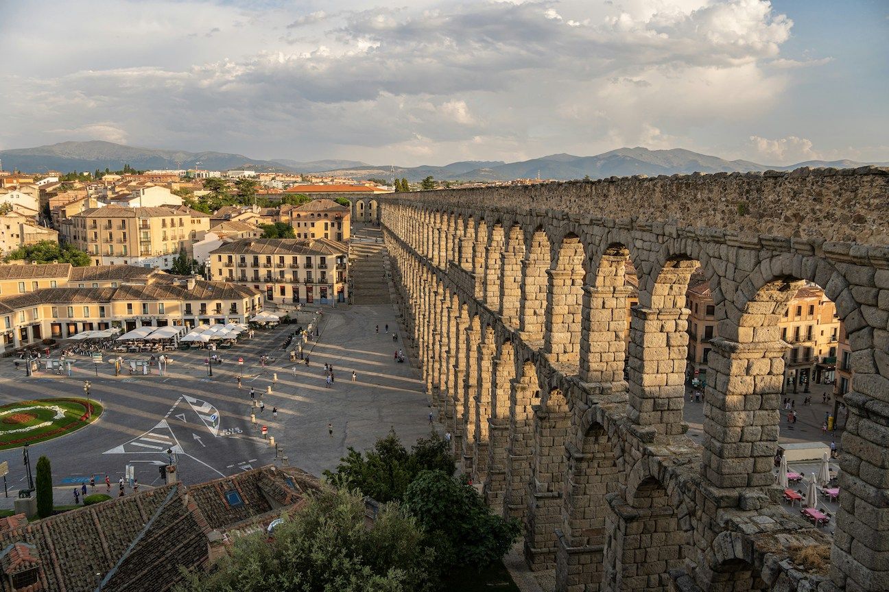 View from top of Roman aqueduct in Segovia