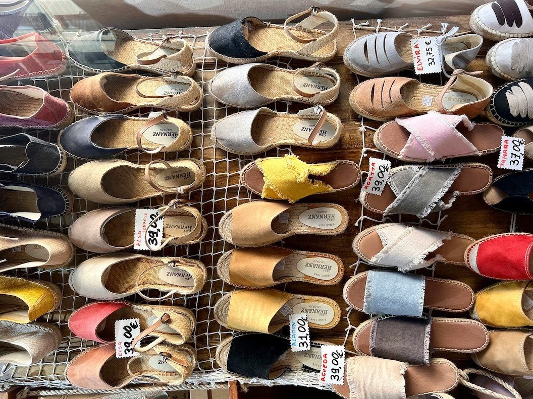 rack of esparto shoes in Spain 
